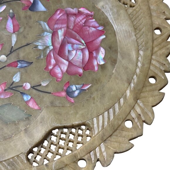 Vintage Pietra Dura Marble Floral Inlay Decorative  Plate - Picture 2 of 5
